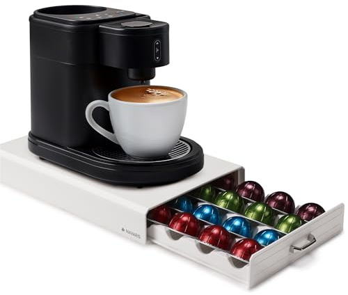 Navaris Dispensador de cápsulas café Compatible con Vertuo y Nespresso - Cajón y Soporte para cafetera de cápsulas - Accesorio con Capacidad de 24x cápsula - Crema