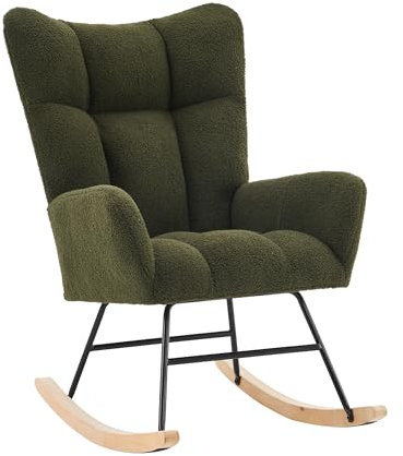ZX Design Moderner Schaukelstuhl mit hoher Rückenlehne und Sessel, Relaxsessel Schaukelsessel für Wohnzimmer, Bequeme und einzigartige Sessel geeignet für Schlafzimmer und Balkon, Grün