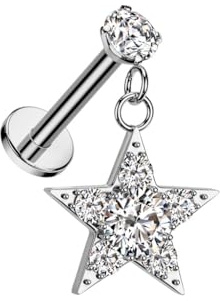 beyoutifulthings Lippen-Piercing Stern-chen Anhänger Gold Silber Piercing-s Lippe Stecker Chirurgenstahl Schraub-Verschluss Stab 8-mm lang 1,2-mm