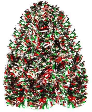 HBell 10 Meters Chunky Metallic Twist Garland - Xmas Tinsel Hanging Decoration for Christmas Tree Decorations Wedding Party Supplies (red green silver)