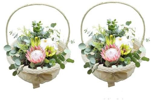 Cesto Di Fiori Per Matrimonio, 2 Pezzi Cesti Intrecciati Con Nastro, Cesto Di Fiori Da Sposa, Cesto Fiori Vimini Intrecciato, Cesto Da Ragazza Di Fiori, Cestino Porta Petali Matrimonio