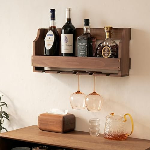 WXZXWXZX Weinregal Wand Flaschenregal Holz Wine Rack Bar Regal Wand Weinschrank Hausbar Barschrank mit Weinglashalter Weinständer Getränke Regal Mini Bar für Bartheke Wohnzimmer Küche(55cm(19.68in))