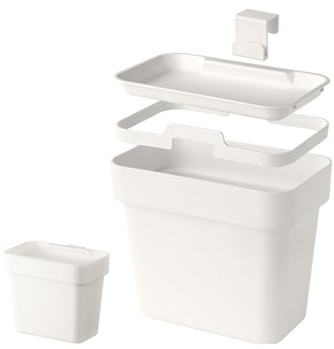 Celuicion Poubelle sous évier avec couvercle, blanche, montée sur la porte avec couvercle, poubelle peu encombrante, poubelle de cuisine pour armoires, tables, bureaux, tables de chevet