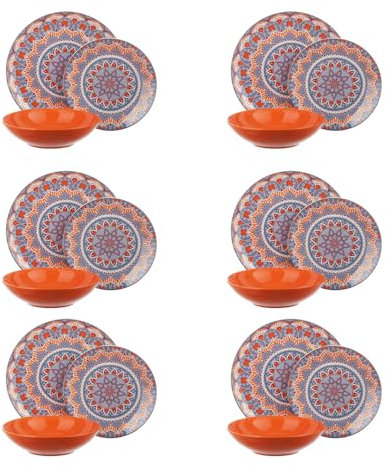 Set di 18 piatti con decorazione mandala e sfondo arancione