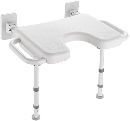 Duschklappsitz für Wandmontage,Duschklappsitz Duschhocker Klappbar mit Griff Duschklappsitz Für Wandmontage Duschsitz Klappbar Wandmontage für Senioren und Behinderte