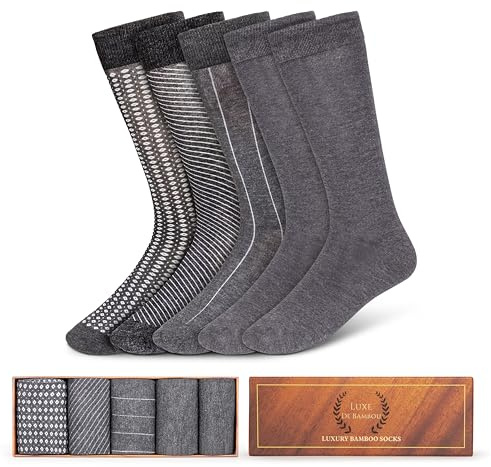 Luxe De Bamboo Rayon Mens Dress Socks 5-Pack in a Gift Box - Bamboo Dress Socks for Men 9-12, Perfect for Formal Wear, Office, and Special Occasions- Charcoal