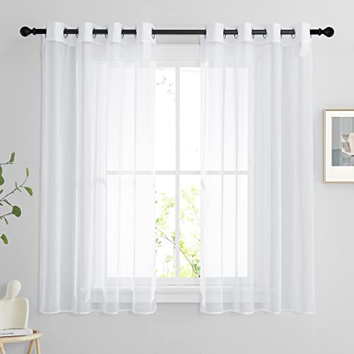 PONY DANCE Rideaux Voilage - Petit Rideau Transparent Court Panneaux de Fenêtre Intérieurs Prêt à Poser avec Oeillets Décoration de Maison Cuisine, Largeur 140 sur Hauteur 120 cm, Lot de 2