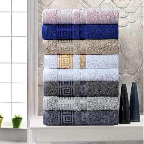 Egyptian Cotton Towel Set with Greek Border Design for Everyday Use, Unisex Resistant/Beige/2 Sheets (90x140 cm)