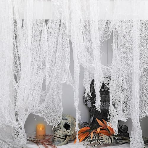 0.76x10.16M Halloween Gruseliger Tuch - Weiß Halloween Deko Horror Gaze Stoff für Innen Outdoor Türen Hallen,Veranden,Decks,Fenster,Tore, Deko Prop