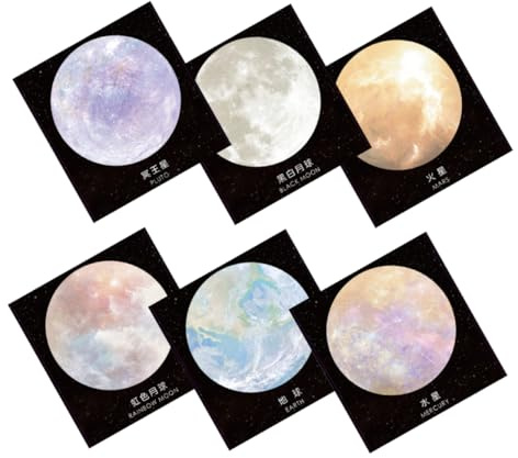 Mond Haftnotizen Rund 6 Stück-pack Papier Notizzettel Klebend | Schulbeginn Party, Bürobedarf für Küche und Esszimmer, Farbcodierte Organisation