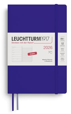 LEUCHTTURM1917 372691 Veckokalender och anteckningsbok paperback (B6+) 2026, mjukt skydd, bläck och engelska