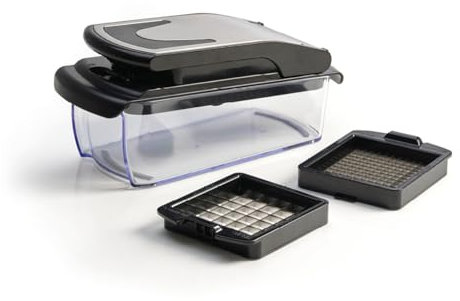 QULINART Picadora manual con contenedor - Cuchillas de acero inoxidable + cuerpo de ABS/PS/TPE - Cortador de verduras rápido y fácil - Sin electricidad - Apto para lavavajillas - Capacidad: 1,2 L