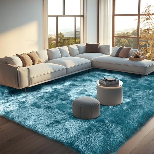 Untimaty Rugs Living Room - 160x230cm Blue Green Large Rug for Living Room | Ultra Soft Fluffy Shaggy Rugs for Bedroom, Indoor Nursery Carpets for Kids Room Home Decor, Non Shedding, Anti-Slip Backing