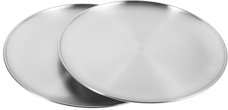 GALPADA 2 pièces Plaque à Pizza Ronde Inox Lot de Cuisson Uniforme et Antiadhésive Plateau Four Barbecue Repas Famille