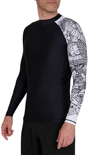 PowerLayer Långärmad utslagsväst för män BJJ Rashguard män löpning cykling kompression utslag skydd baslager skinn, svart/vit, M