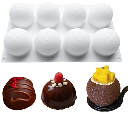 8 Stück Kugel Silikonform Ø6,4cm für gefüllte Schokoladenkugeln | Silikon Backform Kugel 8-fach Kugelform Wiederverwendbare Silikonform Schokoladenform 6.4 cm Ø Pro Kugel