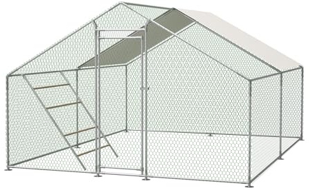Gallinero cercado para pajareras, cercado para animales pequeños, establo seguro de 3 x 4 m, rejilla resistente con cierre de seguridad y lona resistente al invierno