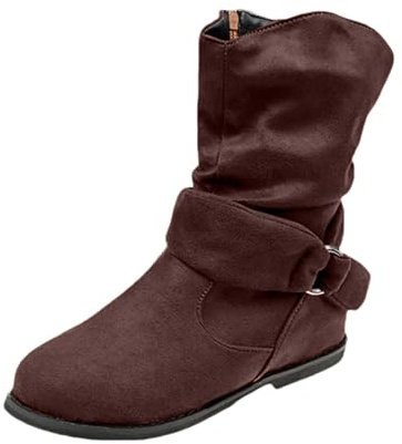 Stivali da donna moderni western slouch cowboy invecchiato stivali tacco piatto stivali da equitazione con cerniera laterale scarpe stivaletti corti lavorati a maglia stivali per le donne, Caff, 40 EU