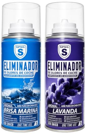 SPSIL Pack Desodorante Coche 2x150ml - Fragancia Marina+ Lavanda, Antibacterial Elimina Olores Tabaco Mascotas Comida,Aplicación 10 Min