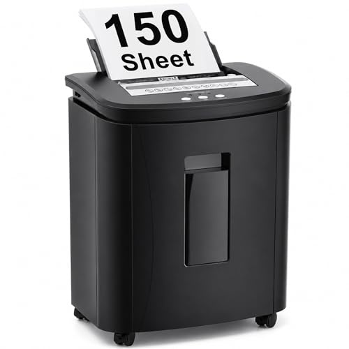 iOCHOW Auto Feed Paper Shredder 150 Sheet: P-4 Micro Cut Shredder for Home Office | 10 Sheet Manual Feed - Shreds Credit Cards & Staples | 40 Min Continuous Run Time | 25L Pull-Out Bin with Wheels