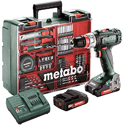METABO 602320870 - Taladro atornillador a bateria 18V / 2x 2,0 Ah Li-Ion BS 18 L Quick Mobile Workshop - portabrocas 13 mm con maletín Negro