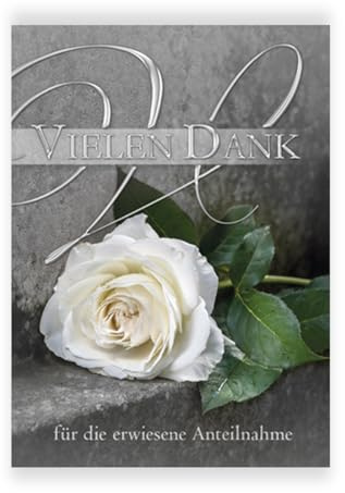 KE - Trauer-Danksagungskarten (5er Set), Dankeskarten für Beileidsbekundungen, mit Umschlägen, ohne Innentext, DIN C6, Motiv: Rose