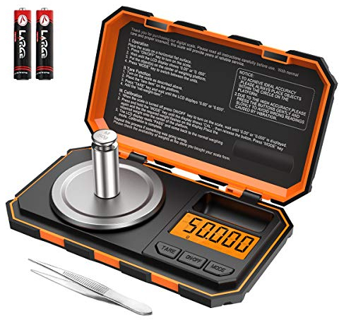 Brifit Feinwaage, 50g /0.001g Digitalwaage Taschenwaage, Goldwaage, Schmuckwaage, Präzisonswaage Milligramm Mit 50g Kalibriergewicht und Pinzette, 6 Einheiten, Tara & Auto Off Funtion