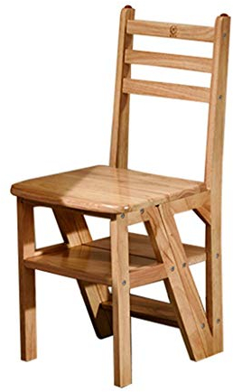 GJSN Ladfer Hocker, Leicht Zu Lagern Stufenleiter, Trittschemel Kleiner Stufenleiter Doppelstufenleiter Startseite Folding Stair Chair-Vielzweckleiter,Holz Farbe,37 × 50 × 90 cm