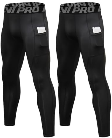 LNJLVI Sportleggings för män bas lager löpning fitness kompressionsbyxor, Svart-svart, M