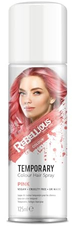 Hair Colour Spray 125ml temporary hair colour spray made in UK - ultimate coloured hair spray wash out kids & adults (Pink)
