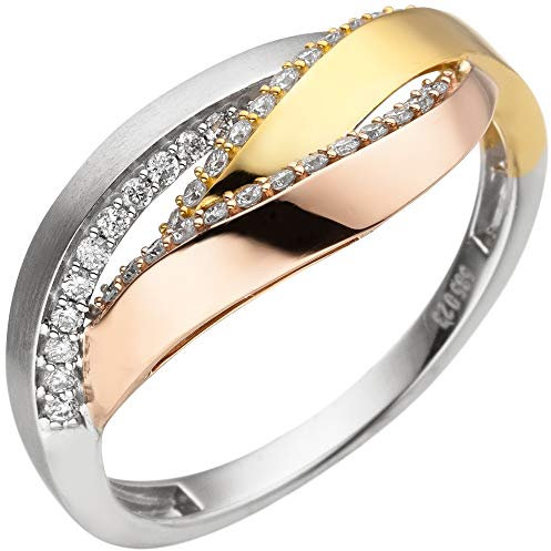 Jobo Damen-Ring aus 14 Karat 585 Gold Tricolor mit 36 Diamanten Größe 54