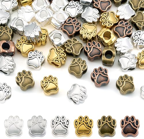Cheriswelry Tibetanische Abstandsperlen für Hundepfoten, Pfotenabdrücke, Europäisches großes Loch, Katze, Hund, lose Perlen für DIY Schmuck, Armband, Loch: 5 mm, 60 Stück