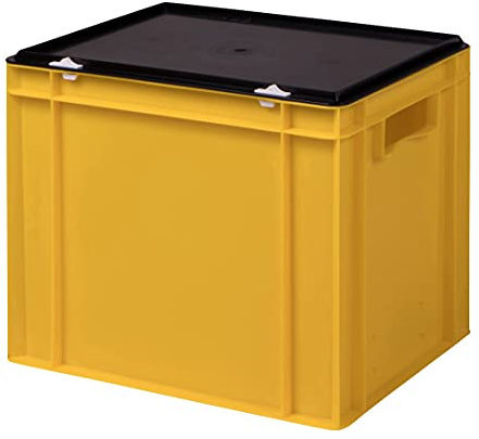 Stabil professionell förvaringslåda, stapellåda, eurolåda, stapellåda med lock, plastlåda, finns i 5 färger och 21 storlekar för industri, affärer, hushåll (gul, 40 x 30 x 33 cm)