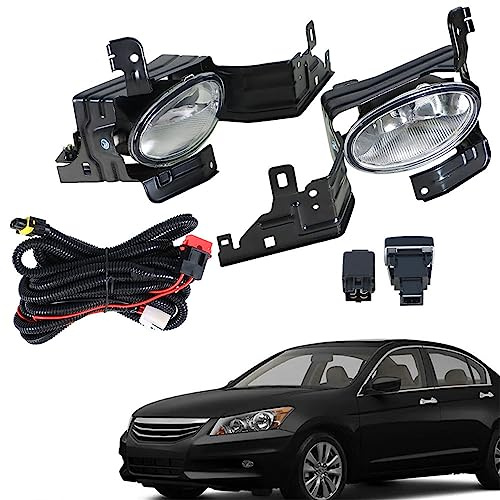 WFLNHB 1 Pair Left Right Fog Lights Replacement for Honda Accord 4DR Sedan 2011-2012 Front Bumper Driving Lamps & Wiring & Switch & Clear Lens