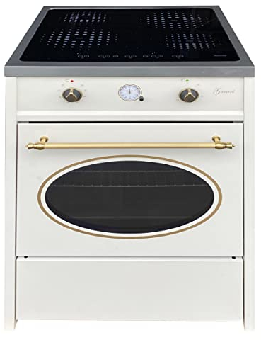 GURARI Induktionsherd mit Backofen 60 cm GCH E 612 Cr r + Grillplatte aus Gusseisen | Retro Range Coocker Standherd Induktionskochfeld 4 Kochzonen | Heißluft | Grill | Herd Induktion in Creme