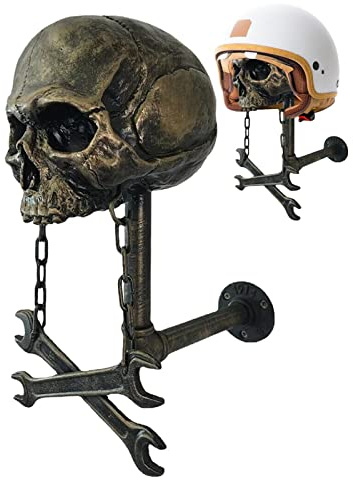 Amesor Motorrad Schädel Helmhalter - Helmhalter Wandmontage - Helm Aufbewahrung Halter - Kunstharz Totenkopf Halter Für Ablage Dekorativen Motorradhelm Fahrradhelm Baseball Helmet Rugby Helm