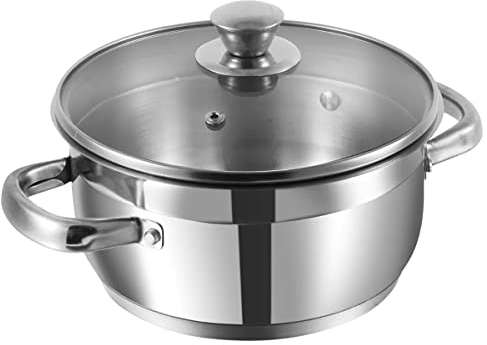 Nobel Stainless Steel Encapsulated Bottom Two Tone Casserole, Toughen Vented Glass Lids Ideal for All Hobs (1.0 Litre - 14 cm Diameter)