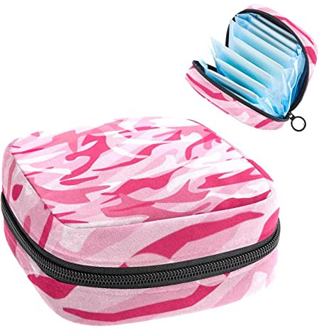 Pink Camo Period Pouch Tragbare Tampon Aufbewahrungstasche für Damenbinden, Mehrfarbig, 4.7x6.6x6.6 in/12x17x17 cm