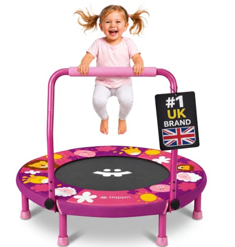 Happin® 36 Kids Trampoline, Foldable Mini Toddler trampoline Ages 2-6 with Adjustable Handle, Noise-Free Small Trampolines for Kids with Safety Pad, Indoor & Outdoor