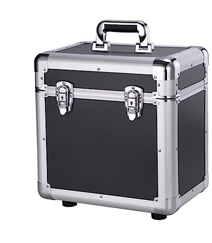 Plattenlagerregal Schallplatten-Aufbewahrungsbox for 10-Zoll- und 12-Zoll-Schallplatten, Schallplatten-Sammlung und Organizer mit Schloss, stabiler Schallplatten-Aufbewahrungswürfel mit Rahmen aus Alu