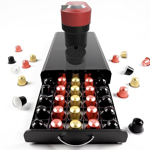 Porta capsule Nespresso - Porta capsule Nespresso per maggiore ordine e spazio - Porta capsule Gadgy per 50 capsule di caffè Nespresso - Acciaio inossidabile - Nero