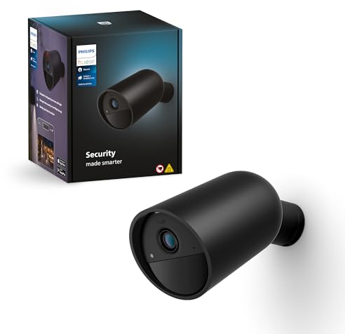 Philips Hue Secure Cámara de Video Vigilancia Inteligente para Exteriores o Interiores, Inalámbrica, Full HD Video, Fácil de Instalar, Control de Vigilancia y Luz con Solo una App, Negro
