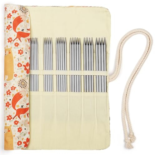 Coopay Edelstahl Stricknadeln Set 2,0-6,5 mm, 20 cm Metall DPNs Doppelspitz Stricknadel Set mit Rollpack, Leichte Gerade Stricknadeln für Socken & Kleine Strickprojekte, Edelstahl Nadelspiel Set