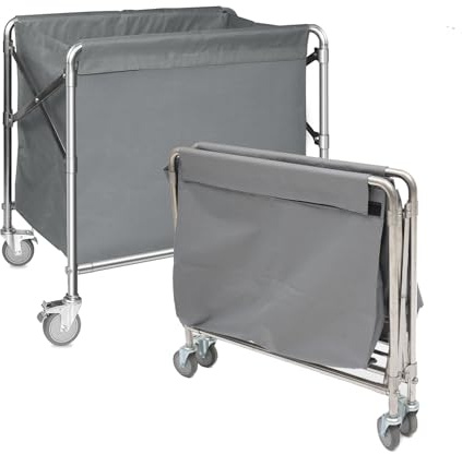 mosegor Laundry Trolley 280L Folding Laundry Cart Commercial Laundry Basket on Wheels Rolling Hotel Laundry Hamper Collapsible Heavy Duty Laundry Linen for Hotel Laundry Room Dirty Clothes Grey