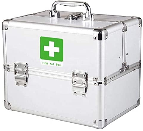 TrUkd Erste-Hilfe-Sets, tragbarer Aluminium-Medizinkoffer, Erste-Hilfe-Set mit Schloss, medizinische Notfall-Aufbewahrungsbox, Medikamentensammelbox für Zuhause, Camping, Reisen (Farbe: L)