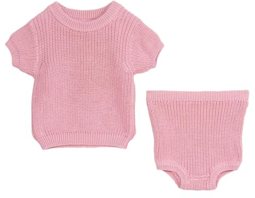 Minora Baby Premium Strick-Set: Strickpullover, Strickjacke & Hosen – Hochwertiges Outfit für Neugeborene & Babys, Verschiedene Modelle & Größen, Pulver, 6-9 Monate