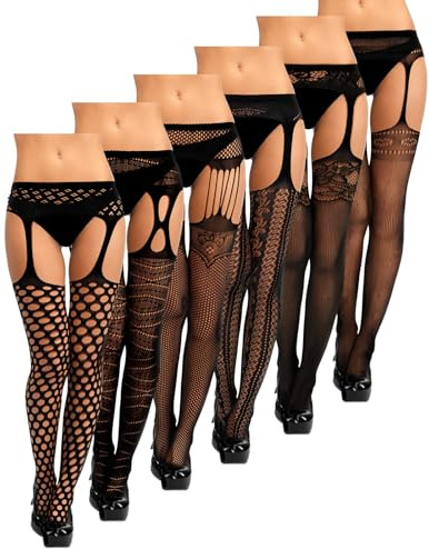 DGUSO Bas Resille Femme Sexy, 6 Pièces, Noir, Taille Unique, Pour Adultes, Femme, TIGHTS, Bas, Résille, Grille, Doux et Élastique