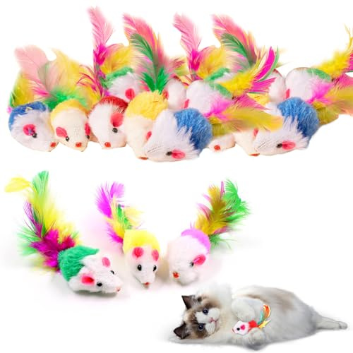 Lithyc 20er-Pack Katzenspielzeug,Katzenspielzeug Maus, Spielmaus für Katzen, Maus-Katzenspielzeug, Haustierspielzeug mit Federschwanz, Lustige Spiele für Katzen