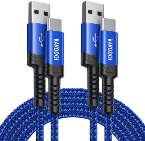 RAVODOI USB C Ladekabel 3m 2-Stück Blau QC3.0 Schnellladekabel Nylon | USB auf USB C Kabel 3A Nylon Geflochten für iPhone 15 16, Samsung Galaxy S21 S20FE S22 S23 S24, PS5, Switch, Google Pixel