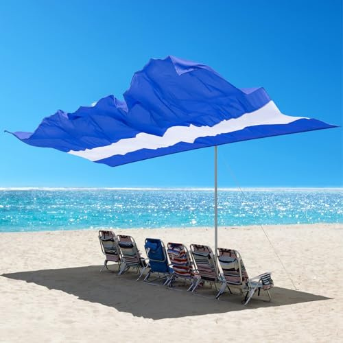 Tenrai Tragbarer Strandschirm für 6 Personen, passt Sich selbst an, wenn Sich der Wind verschiebt, faltbares Strandzelt, Sonnenschutz, einfach und schnell aufzubauen, Schutz für Outdoor-Strand,